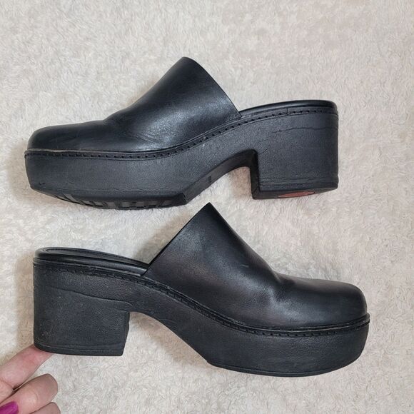 FITFLOP PILAR LEATHER PLATFORM MULE Black Size 10 - Picture 1 of 16